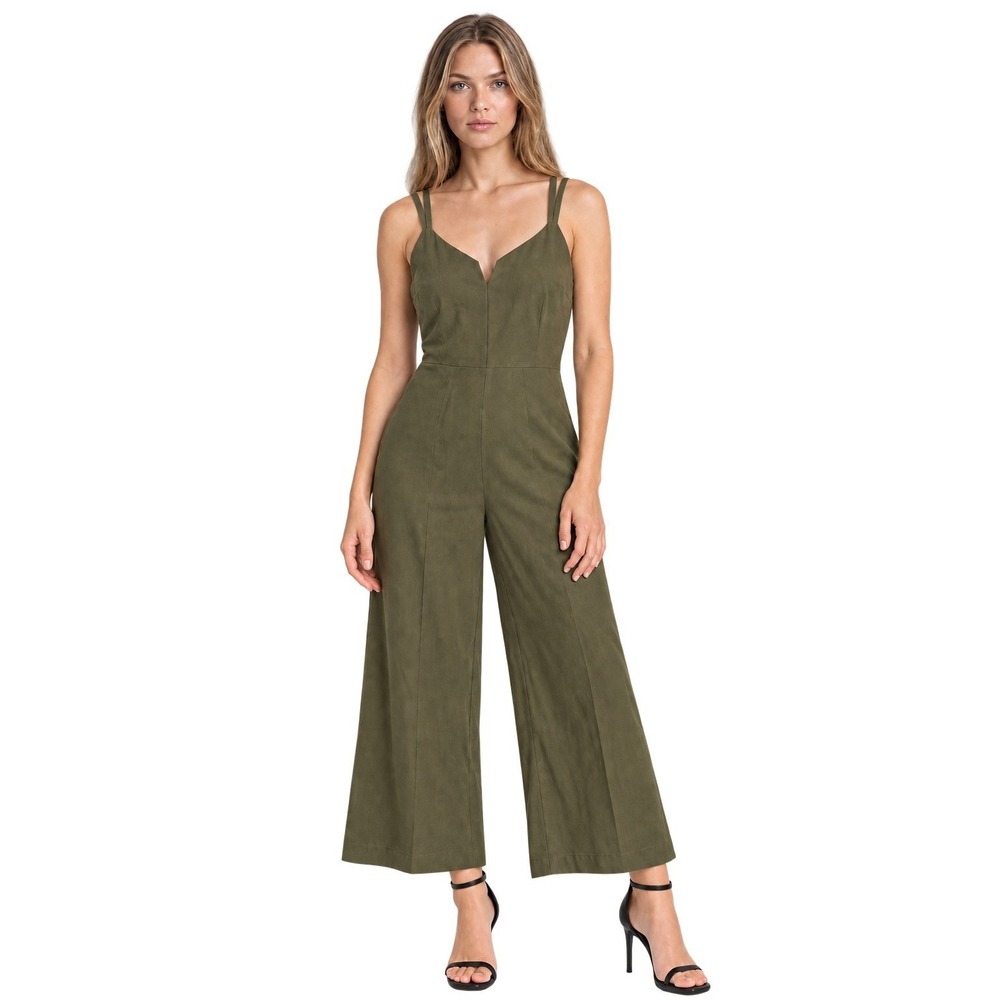 Lavender Brown Jumpsuit Women's Size Medium Olive Green Wide Leg Modal V-Neck